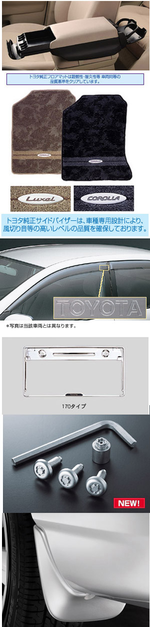 BASIC set (type A) BASIC item (set item type 1 (multiple use center console) (floor mat [luxury type]) (side visor [BASIC]) (mad guard [1 units]) (number frame [front &amp\; rear 170 types]) (lock volt/bolt [for license plate]))