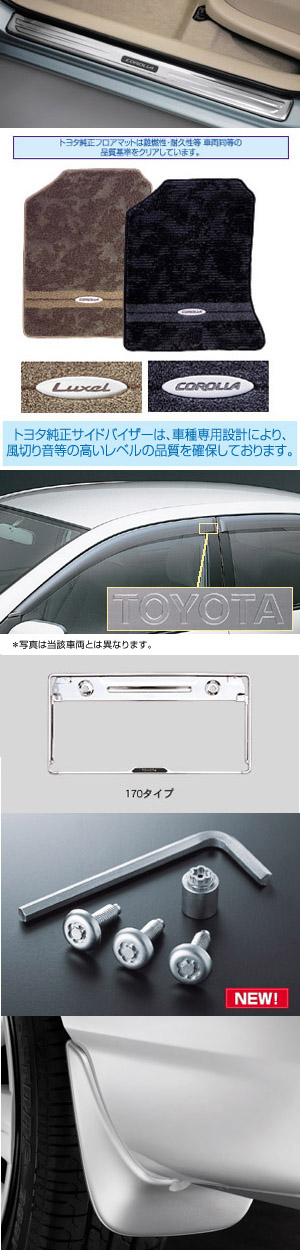 BASIC set (type C) BASIC item (set item type 2 (scuff plate) (floor mat [luxury type]) (side visor [BASIC]) (mad guard [1 units]) (number frame [front &amp\; rear 170 types]) (lock volt/bolt [for license plate]))