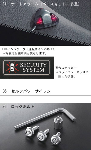 盗難防止セット　盗難防止セットアイテム(セットアイテム（ロックボルト/オートアラームベースキット・多重/オートアラーム[セルフパワーサイレン])